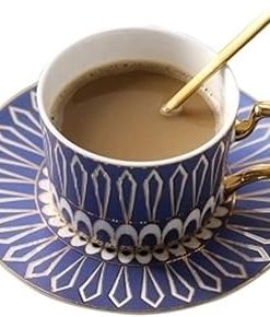 ZHEXUNDIAN Creative Coffee Cup Saucer Set, Gold Painted, Ceramic Mug Breakfast Milk Cup Afternoon Tea Cup (Color : Violet)