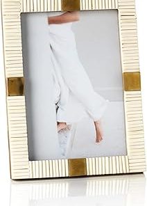 Zodax Maha Black or White Bone with Brass Trim Photo Frames (5x7, White)