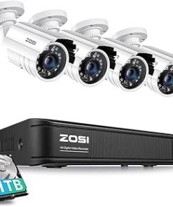 ZOSI H.265+ Full 1080p Home Security Camera System, 5MP-Lite 8 Channel CCTV DVR with Hard Drive 1TB and 4 x 1080p Weatherproof Surveillance Camera Outdoor Indoor with 80ft Night Vision, Motion Alerts