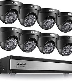 ZOSI 16CH 720P HDMI DVR Indoor Outdoor IR Cut Home Security Camera System Real Time Recording Free APP Mobile Phone Monitoring 8 PCS Dome Cameras