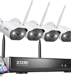 ZOSI 2K 8CH Wireless Security Camera System,4pcs 3MP Spotlight Outdoor Indoor WiFi IP Cameras,2 Way Audio,Color Night Vision,Light & Sound Siren,1TB HDD,8 Channel 2K Home NVR for 24/7 Recording