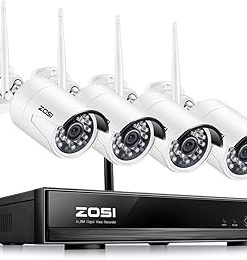 ZOSI Full 1080P HD Wireless Surveillance Camera System 4CH 1080P NVR Wireless Video Security System,4PCS HD 2.0 Megapixel 1080P WiFi Weatherproof IP Cameras,65ft Night Vision,No Hard Drive