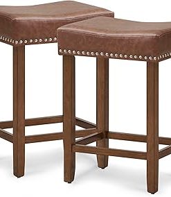 ZHENGHAO 30" Leather Bar Stools Set of 4 Barstools with Arms Upholstered Kitchen Counter Stools Modern Metal Bar Chairs for Breakfast/Dining Room/Living Room, Brown