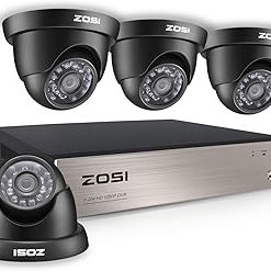 ZOSI Home Security Camera System 8 Channel FULL 1080P HD-TVI Surveillance DVR and 4pcs 1080P HD Indoor Outdoor Weatherproof Night Vision CCTV Dome Cameras No Hard Drive(Black)