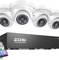 ZOSI 8CH 4K PoE Security Camera System with 2TB Hard Drive,4pcs 3K 5MP Outdoor Indoor PoE IP Dome Cameras,Night Vision,Motion Alert,Remote Access,8 Ports 16CH 8MP NVR Recorder for Home 24/7 Recording