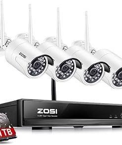 ZOSI FULL 1080P HD Wi-Fi Wireless Security Camera System 4CH 1080P HDMI NVR and (4) HD 2.0MP 1080P Indoor/Outdoor IP Cameras,65ft Night Vision, Customizable Motion Detection With 1TB Hard Drive