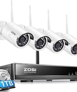 ZOSI H.265+ 8CH 1080P Wireless Security Cameras System HD Network IP NVR with 1TB Hard Drive and 4pcs 2.0MP 1080P HD IP Surveillance Cameras (Renewed)