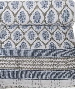 YUVANCRAFTS Indian Hand Block Print Kantha Quilt Cotton Kantha Throw Blanket Indian Bedspread Kantha Bed Cover Queen Size Quilt (Multi Floral, Queen 90 X 108 Inch)