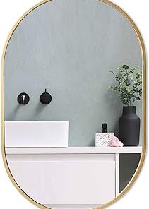 zenmag Gold Oval Mirror, 30"x22" Oval Bathroom Mirror, Large Mirror with Metal Frame, Gold Vanity Mirror, Wall Mounted Mirror for Bathroom, Entryway, Living Room, Vertical or Horizontal Hanging