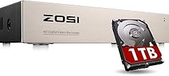 ZOSI 1080P Lite 8 Channel 720P Surveillance DVR Recorder with Hard Drive 1TB, Remote Access, Motion Alert, 8CH Hybrid 4-in-1 Analog/AHD/TVI/CVI CCTV DVR for 720P,1080P Security Home Camera System