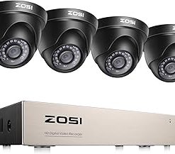 ZOSI Home Security Camera System,5MP Lite H.265+ 8Channel CCTV DVR Recorder,4PCS 1080P 1920TVL Night Vision Indoor Outdoor Surveillance Camera, Remote Access, Motion Detection (No HDD)