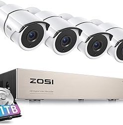 ZOSI 8CH 3K Lite Home Security Camera System Outdoor,AI Human/Vehicle Detection,Night Vision,4pcs 1080P Weatherproof CCTV Cameras,H.265+ 8 Channel Wired DVR with 1TB HDD for 24/7 Recording