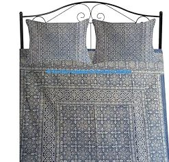 YUVANCRAFTS Indian Hand Block Floral Print Kantha Quilt Handmade Vintage Queen Size Cotton Kantha Throw Blanket Bedspread (Multi Floral, Twin Size)