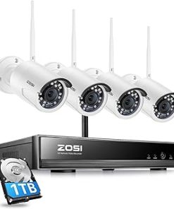 ZOSI 8CH 2K WiFi Security Camera System with 1TB HDD,3MP H.265+ 8 Channel NVR Recorder,4pcs 3MP Outdoor WiFi IP Cameras,Night Vision,Smart Motion Detection,Remote Access,for Home 24/7 Recording