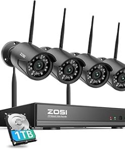 ZOSI Wireless Home Security Camera System Outdoor, 2K 3MP H.265+ 8 Channel CCTV NVR with 1TB HDD for 24/7 Record, 4 x 3MP WiFi IP Camera, Plug-in, Color Night Vision, Spotlight, Remote Access