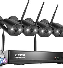 ZOSI 8CH 2K Wireless Security Camera System Outdoor Indoor, 4 X 3MP WiFi IP Camera with Color Night Vision, Plug-in, Spotlight, 2-Way Talk, Light & Siren Alarm, 1TB HDD for 24/7 Recording
