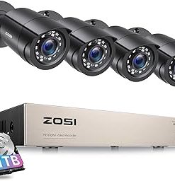 ZOSI 8CH 3K Lite Home Security Camera System with 1TB HDD,AI Human Vehicle Detection,Night Vision,4pcs 1080P Indoor Outdoor Surveillance Cameras,H.265+ 8Channel CCTV DVR Recorder for 24/7 Recording