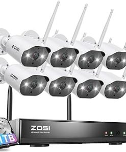 ZOSI 8CH 2K Wireless Security Camera System with 1TB Hard Drive,8x 3MP WiFi Outdoor Surveillance Cameras,Night Vision,Light and Siren Alarm,2 Way Audio,2K H.265+ 8Channel NVR for 24/7 Recording