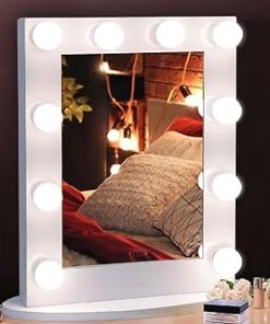 ZENY Makeup Mirror Vanity Mirror with Lights, Tabletop Hollywood Mirror with 10 Replaceable Bulbs, Bedroom Mirrors for Vanity, 4-Color Lights, Metal Frame, 25.6''x20'' White Lighted Mirror