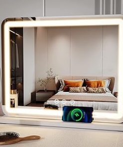 ZL ZELing Vanity Mirror with Lights, 23 Inch Large Makeup Mirror with LED Lights, Smart Touch Dimmable 3-Color Light, Memory Function, USB Charging Port, and Magnifying Glass