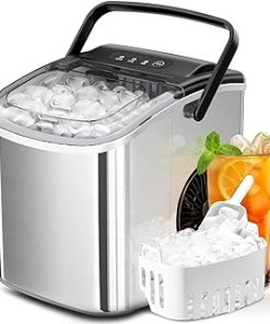 ZAFRO Portable Countertop Ice Maker - Self-Cleaning, 26.5lbs Daily, 9 Rapid Bullet Ice Cubes in 6 Minutes, with Ice Basket & Scoop, Perfect for Home, Kitchen, Bar(Stianless-Steel)
