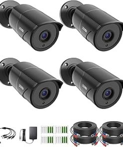ZOSI 4 Pack 1080p Home Security Cameras with Audio Recording,Built-in Microphone,2MP 1920TVL HD-TVI Outdoor Indoor CCTV Cameras with 120ft IR Night Vision Weatherproof Surveillance Bullet Camera