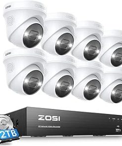 ZOSI H.265+ 4K PoE Home Security Camera System Outdoor Indoor,4K 8 Channel NVR with 2TB Hard Drive and 8pcs 8MP Surveillance PoE Cameras,100ft Night Vision,Motion Detection,for 24/7 Recording