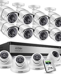 ZOSI 16CH 1080P Surveillance DVR System 16 Channel 2.0MP Security DVR and 8 Bullet Cameras, 4 Dome Cameras for Outdoor Indoor Security Supports Motion Detection Remote Access, 2TB Hard Drive