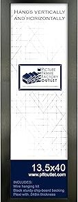 (1) 13.5"x40" Picture Frame - 1.25" Flat Black Profile - Hanging Hardware and Plexiglass Included