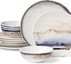 ZOID 3120NM Glass Glossy Mugless Dinnerware Set, White, 16 Pieces