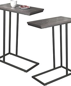 Yusong C Shaped End Table Set of 2, Couch Side Table That Slide Under Sofa Bed, Small Table for Small Spaces, Skinny Overbed Table, Coffee Drink Laptop Snack Table for Living Room, Grey