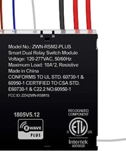 ZWN-RSM2-PLUS-NEW Z-Wave Plus Dual Module, Hidden Smart Switch, Single Pole, 120-277VAC, 10A Per Relay, Neutral Wire Required, ZWN-RSM2-PLUS, Black (New Version), White