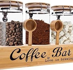 ZHAO Glass Coffee Containers with Shelf Airtight Coffee Bean Storage Jars with Locking Clamp Lid and Spoons Coffee Canister Set for Ground Coffee Sugar Tea Nuts Kitchen Food Containers