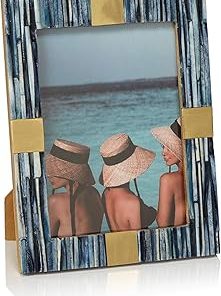 Zodax Palermo Ribbed Bone Photo Frame with Brass Trim (Blue - 5x7)