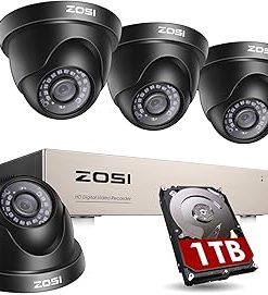 ZOSI 1080P Home Security Camera System with 1TB Hard Drive,5MP Lite H.265+ 8Channel HD-TVI Wired DVR and 4X 1080P 1920TVL HD Indoor Outdoor Night Vision CCTV Dome Cameras Remote Access, Motion Alert