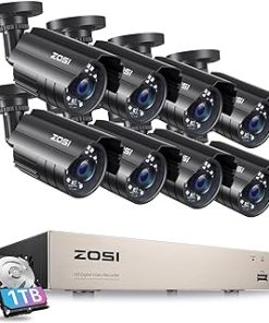 ZOSI 3K Lite 8CH Security Camera System with AI Human/Vehicle Detection,Night Vision,H.265+ 5MP 8Channel CCTV DVR with 1TB Hard Drive,8pcs 1920TVL 1080p Outdoor Indoor Cameras,for Home 24/7 Recording