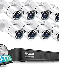 ZOSI H.265+ 16 Channel Security Camera System, AI Human Vehicle Detect, 16CH Hybrid DVR with Hard Drive 4TB and 8 x 1080p Surveillance Cameras Outdoor Indoor with 120ft Night Vision, Remote Access