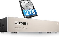 ZOSI H.265+ 8CH 4-in-1 5MP Lite Surveillance DVR Recorders Security System with 2TB Hard Drive for HD-TVI, CVI, CVBS, AHD 960H/720P/1080P/3MP/4MP/5MP CCTV Cameras, Motion Detection, Remote Viewing