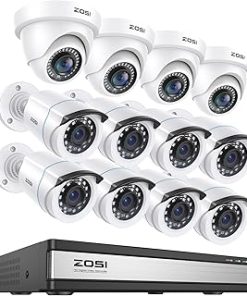 ZOSI 1080p 16 Channel Security Camera System Outdoor Indoor, H.265+ 16 Channel DVR with AI Human Vehicle Detect and 12 x 1080p Weatherproof Surveillance CCTV Bullet Dome Camera, 80ft Night Vision