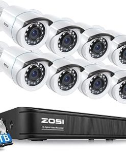 ZOSI H.265+ Home Security Camera System with AI Human Vehicle Detection, 5MP 3K Lite 8 Channel CCTV DVR Recorder and 8 x 1080p Weatherproof Bullet Camera Outdoor Indoor, 80ft Night Vision, 1TB HDD