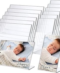 Yulejo 48 Pieces Photo Acrylic Sign Holder 4 x 6 Inches Plastic Clear Photo Booth Frames Slanted Back Vertical and Horizontal Tabletop Standing for Home Office Restaurant Desk Photo Display