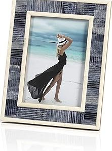 Zodax Mendocino Blue Carved Bone Photo Frame with White Borders (5x7)