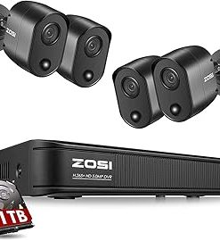 ZOSI 2K 5MP Home Security Camera System Outdoor Indoor, H.265+ CCTV DVR Recorder with Hard Drive 1TB and 4 x 2K(5MP) Surveillance Bullet Camera with PIR Motion Sensor (Heat and Motion), Remote Access