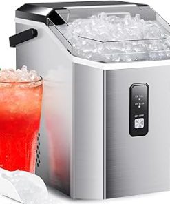 ZAFRO Nugget Ice Maker Machine, Stainless Steel, Portable Ice Maker with Handle,Slef-Cleaning, 35.5Lbs/24H, 7Mins Ice Making,with Ice Basket/Ice Scoop/Handle/User Manual, Silver