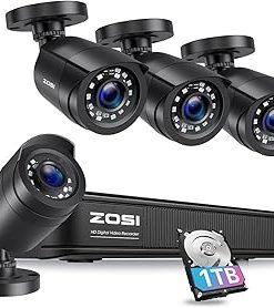 ZOSI 3K 5MP Lite Home Security Camera System with AI Human Vehicle Detection, H.265+ 8 Channel Surveillance DVR and 4 x 1080p Weatherproof CCTV Bullet Camera Outdoor Indoor, 80ft Night Vision, 1TB HDD