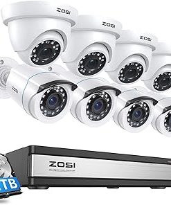 ZOSI Full 1080p 16 Channel Home Security Camera System, H.265+ 16 Channel DVR with Hard Drive 2TB and 8 x 1080p Weatherproof CCTV Bullet Dome Camera Outdoor Indoor,Night Vision, Motion Alert Push
