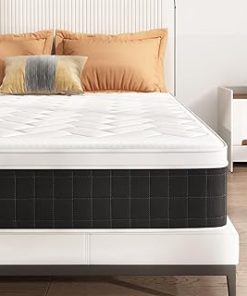 Z-hom Mattress Queen Size, 10 Inch Hybrid Euro Top Mattress Bed in a Box, Individually 5-Zone Pocketed Spring Mattress for Pressure Relief & Motion Isolation, Plush Foam Innerspring Mattress, Black