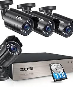 ZOSI 8CH Security Camera System HD-TVI Full 1080P Video DVR Recorder with 4X HD 1920TVL 1080P Indoor Outdoor CCTV Cameras 1TB Hard Drive, Smartphone, PC Easy Remote Access (Renewed)