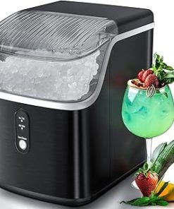 ZAFRO Nugget Ice Maker Countertop,One-Click Self-Cleaning Portable Ice Machine with Ice Scoop and Basket,Soft Chewable Ice in 7 Mins,35lbs/24H,for Home Kitchen Office Bar Party,Stainless Steel Black