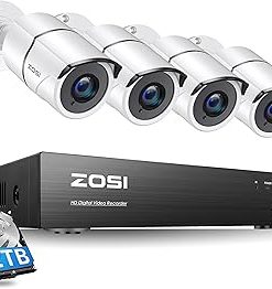 ZOSI 4K 8MP Ultra HD Security Camera System Outdoor,H.265+ 4K HD CCTV DVR with 2TB HDD,4pcs Wired 4K (8MP) Weatherproof Surveillance Cameras with 150ft Long Night Vision,Remote Access